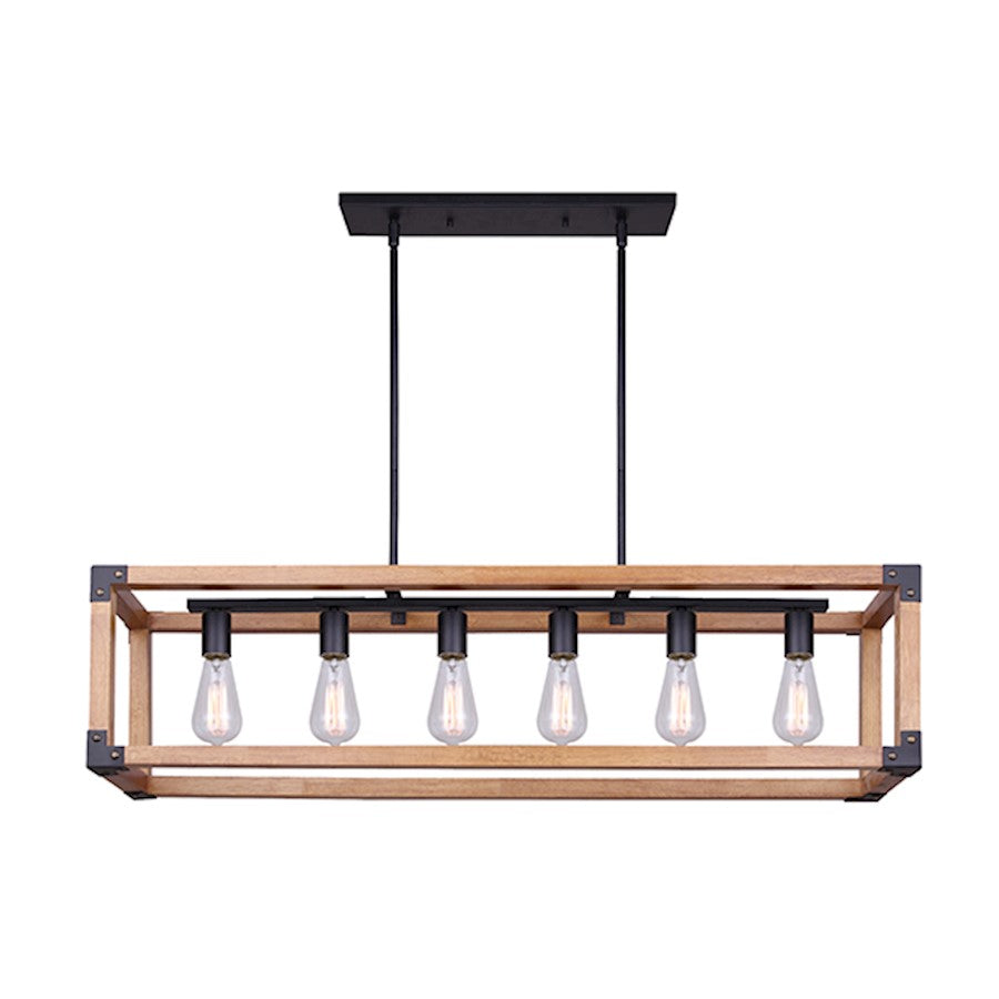 Canarm Moss 39.75in 6-Light Chandelier | Modern Black and Wood | Dining Room & Living Room | 39.75 x 8.25 x 13.25 in | Model ICH756A06BKW40