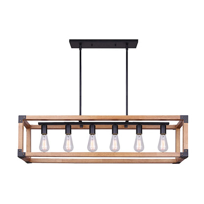 Canarm Moss 39.75in 6-Light Chandelier | Modern Black and Wood | Dining Room & Living Room | 39.75 x 8.25 x 13.25 in | Model ICH756A06BKW40