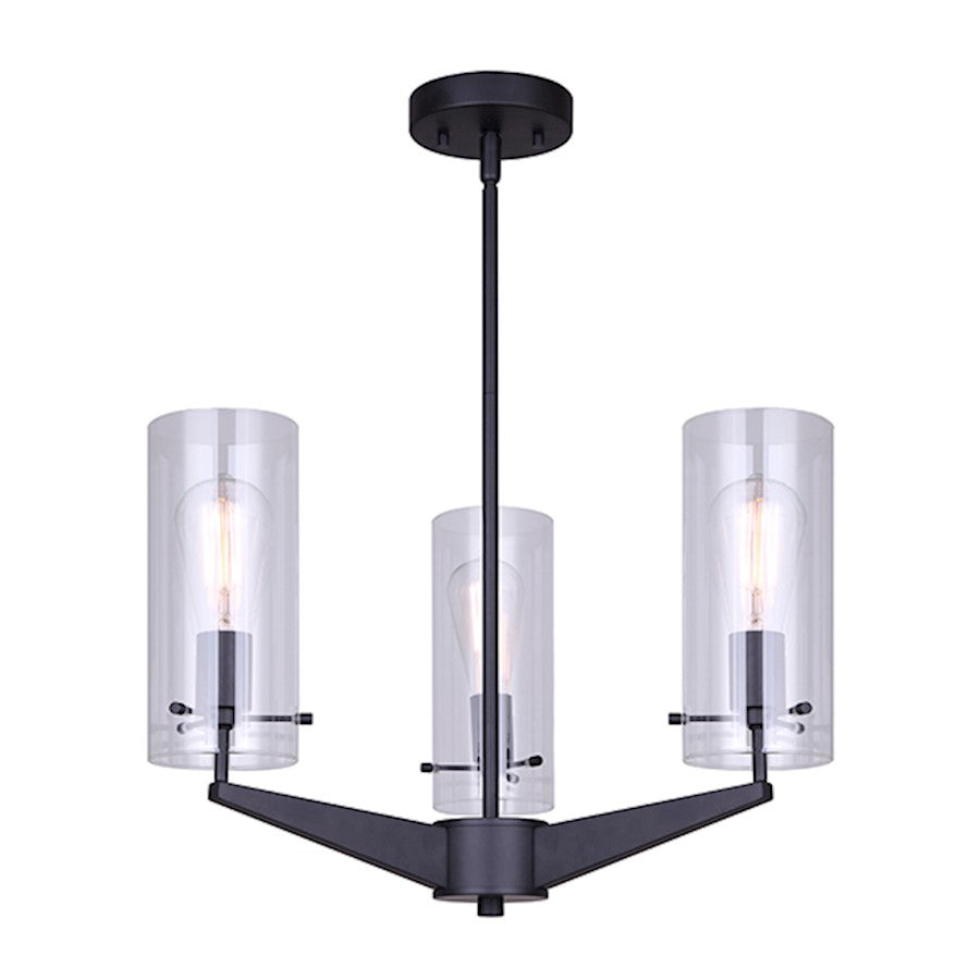 Canarm Joni 20.25in 3-Light Chandelier | Modern Black and Clear Glass | Dining Room & Living Room | 20.25 x 20.25 x 17.12 in | Model ICH759A03BK