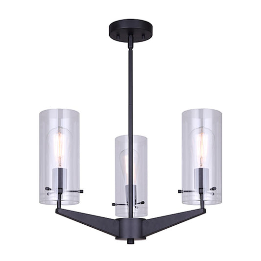 Canarm Joni 20.25in 3-Light Chandelier | Modern Black and Clear Glass | Dining Room & Living Room | 20.25 x 20.25 x 17.12 in | Model ICH759A03BK