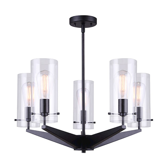 Canarm Joni 24in 5-Light Chandelier | Modern Black and Clear Glass | Dining Room & Living Room | 24 x 24 x 17.5 in | Model ICH759A05BK