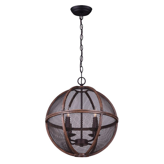 Canarm Freya 18in 4-Light Chandelier | Oil Rubbed Bronze and Brushed Wood | Dining Room & Living Room | 18 x 18 x 20 in | Model ICH761A04RBB18