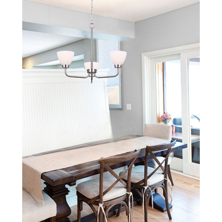 Canarm Noah 20in 3-Light Chandelier | Brushed Nickel and Flat Opal Glass | Dining Room & Living Room | 20 x 20 x 20 in | Model ICH765A03BN