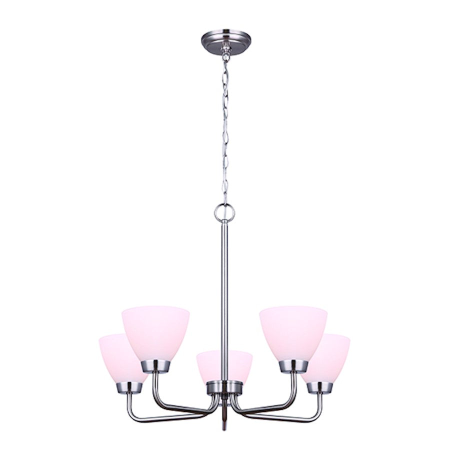Canarm Noah 24in 5-Light Chandelier | Brushed Nickel and Flat Opal Glass | Dining Room & Living Room | 24 x 24 x 20 in | Model ICH765A05BN