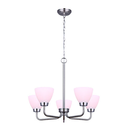 Canarm Noah 24in 5-Light Chandelier | Brushed Nickel and Flat Opal Glass | Dining Room & Living Room | 24 x 24 x 20 in | Model ICH765A05BN