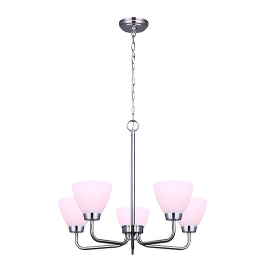 Canarm Noah 24in 5-Light Chandelier | Brushed Nickel and Flat Opal Glass | Dining Room & Living Room | 24 x 24 x 20 in | Model ICH765A05BN
