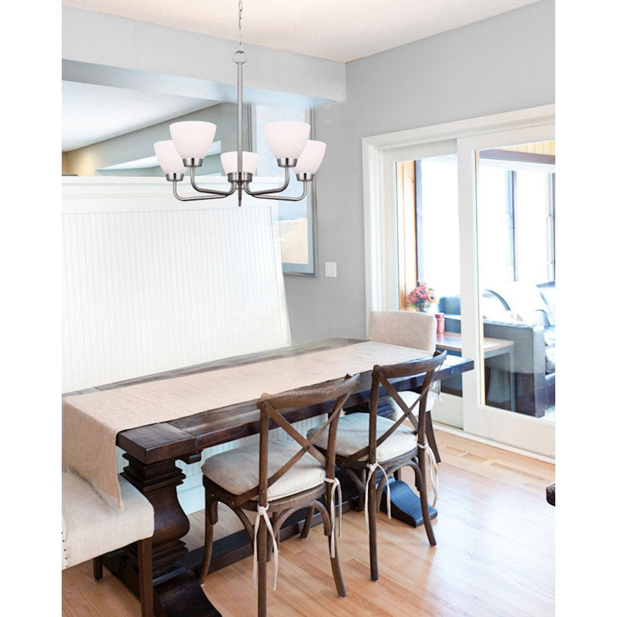 Canarm Noah 24in 5-Light Chandelier | Brushed Nickel and Flat Opal Glass | Dining Room & Living Room | 24 x 24 x 20 in | Model ICH765A05BN