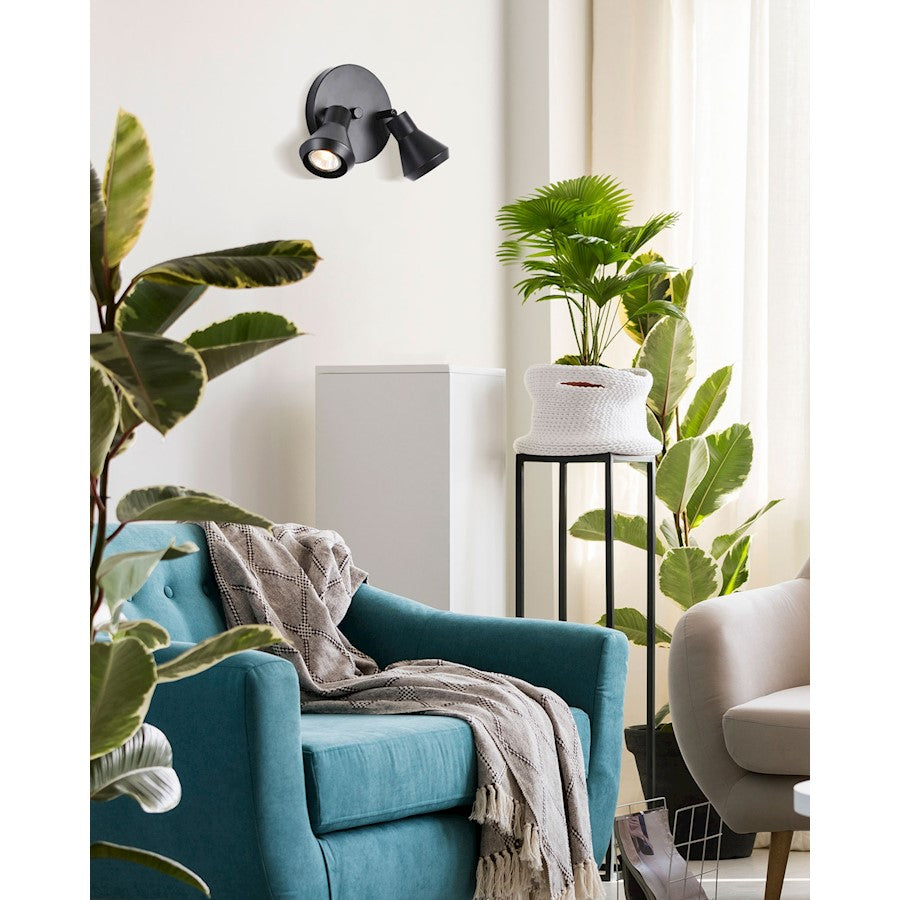 Canarm Byck 2-Light Track Ceiling | Mid-Century Matte Black and Metal | Kitchen & Basement Task Lighting | 7 x 6 x 6 in | Model ICW1020A02BK10