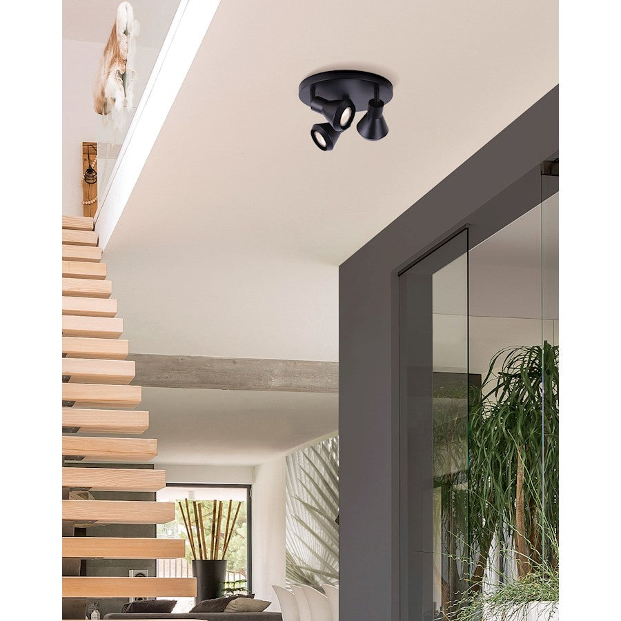 Canarm Byck 3-Light Track Ceiling | Mid-Century Matte Black and Metal | Kitchen & Basement Task Lighting | 11 x 10 x 6 in | Model ICW1020A03BK10