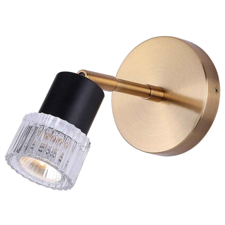 Canarm Elsee 9in 1-Light Track Lighting | Black/Gold Steel and Clear Ribbed Glass | Hallway & Bedroom Accent | Model ICW1161A01BKG10