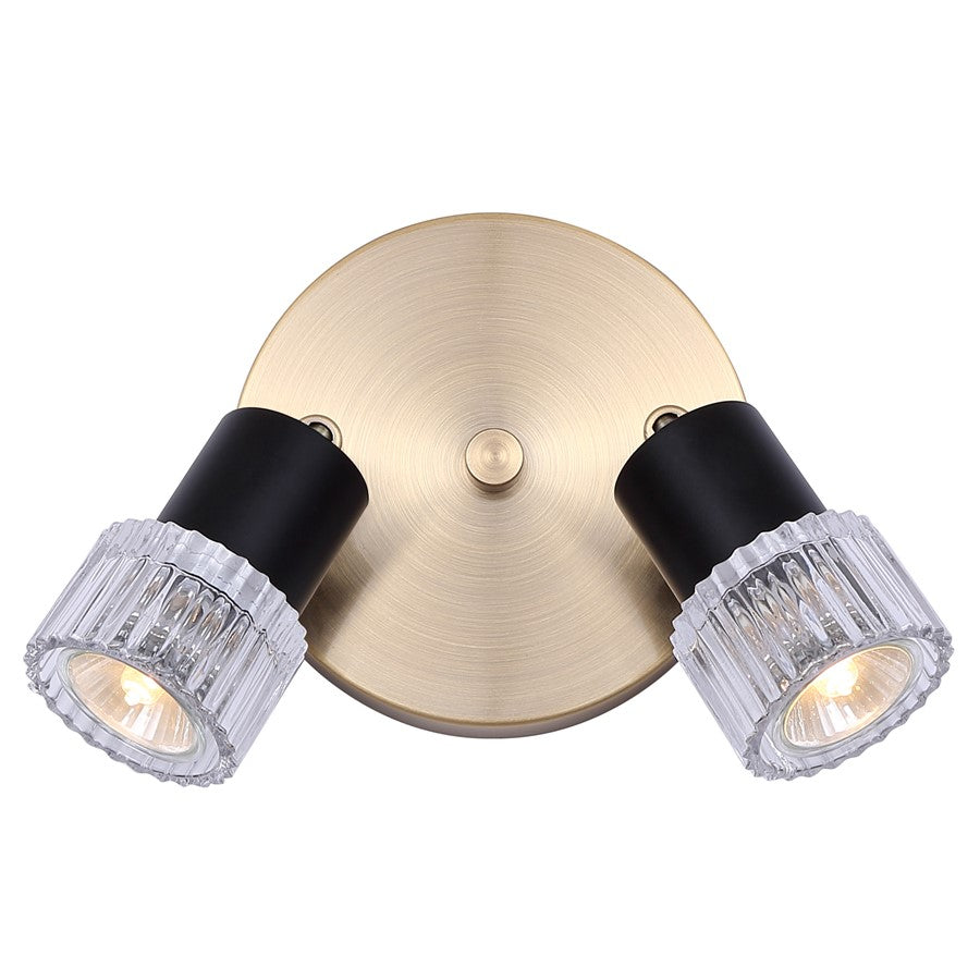 Canarm Elsee 7in 2-Light Track Lighting | Black/Gold Steel and Clear Ribbed Glass | Kitchen & Living Room Accent | Model ICW1161A02BKG10