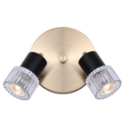 Canarm Elsee 7in 2-Light Track Lighting | Black/Gold Steel and Clear Ribbed Glass | Kitchen & Living Room Accent | Model ICW1161A02BKG10