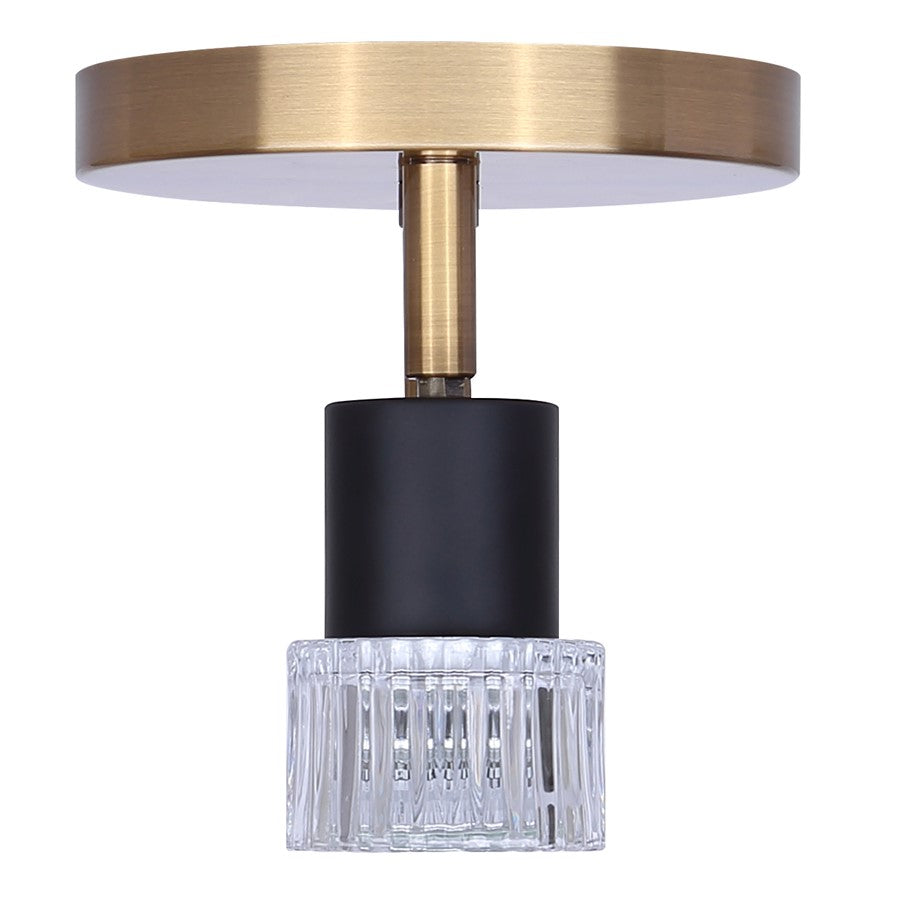 Canarm Elsee 7in 2-Light Track Lighting | Black/Gold Steel and Clear Ribbed Glass | Kitchen & Living Room Accent | Model ICW1161A02BKG10