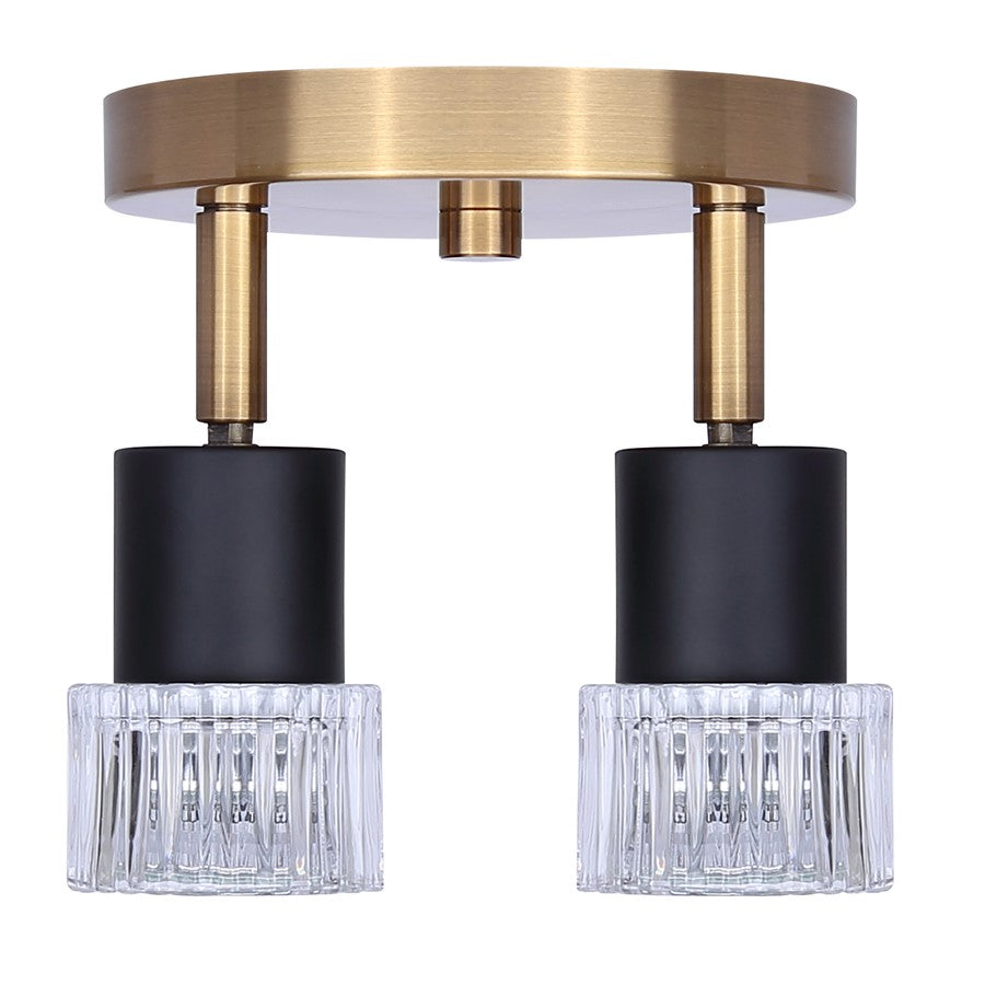 Canarm Elsee 7in 2-Light Track Lighting | Black/Gold Steel and Clear Ribbed Glass | Kitchen & Living Room Accent | Model ICW1161A02BKG10