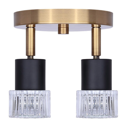 Canarm Elsee 7in 2-Light Track Lighting | Black/Gold Steel and Clear Ribbed Glass | Kitchen & Living Room Accent | Model ICW1161A02BKG10