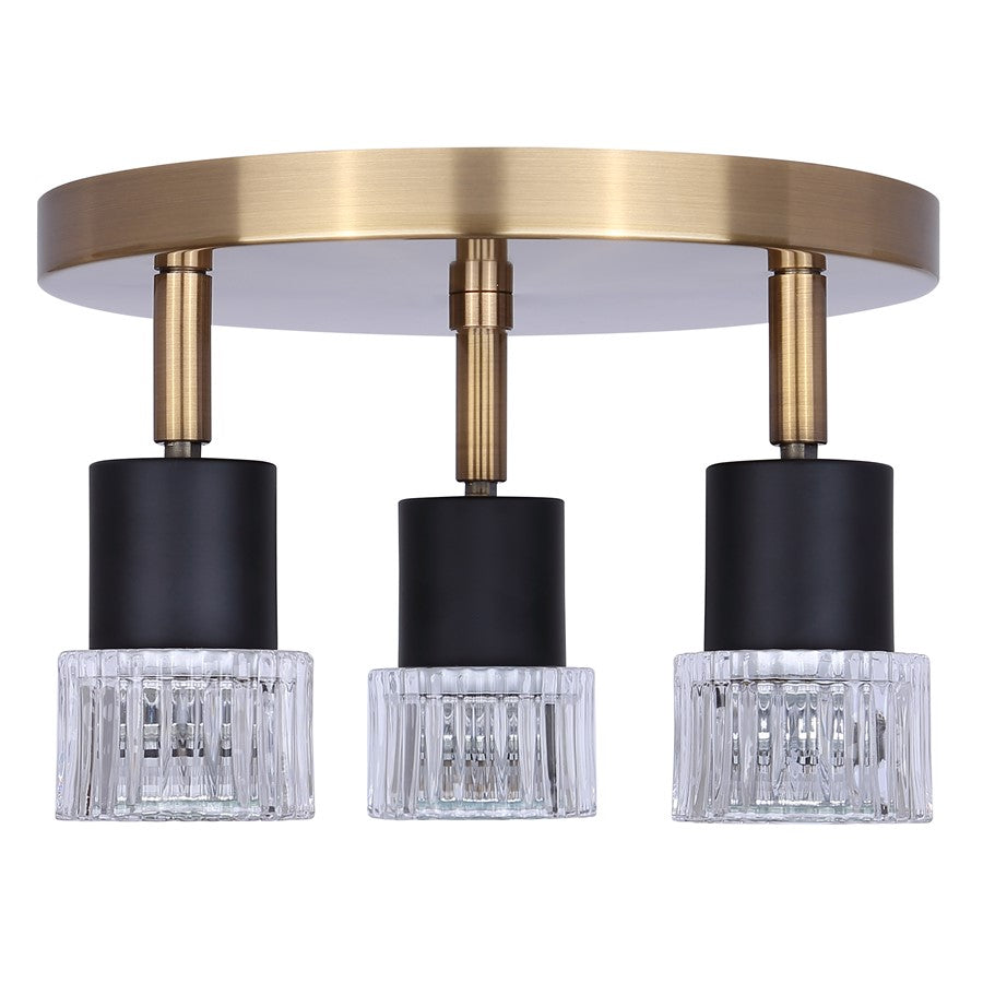 Canarm Elsee 10in 3-Light Track Lighting | Black/Gold Steel and Clear Ribbed Glass | Kitchen & Living Room Accent | Model ICW1161A03BKG10