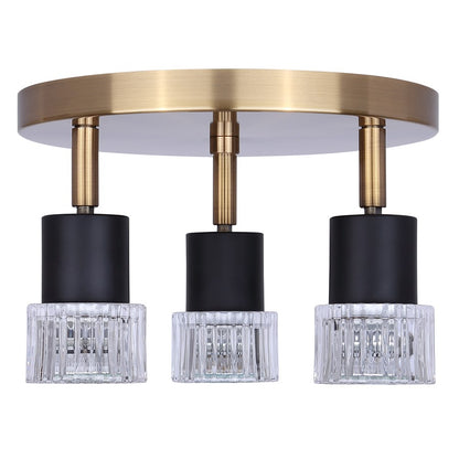 Canarm Elsee 10in 3-Light Track Lighting | Black/Gold Steel and Clear Ribbed Glass | Kitchen & Living Room Accent | Model ICW1161A03BKG10