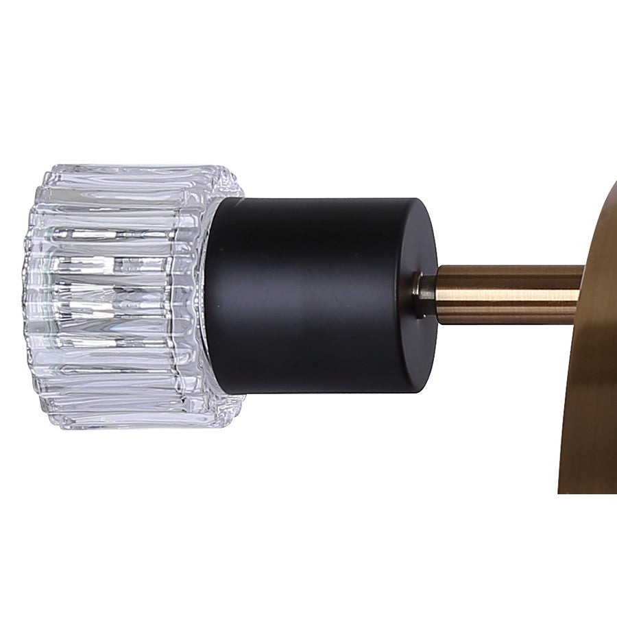 Canarm Elsee 10in 3-Light Track Lighting | Black/Gold Steel and Clear Ribbed Glass | Kitchen & Living Room Accent | Model ICW1161A03BKG10