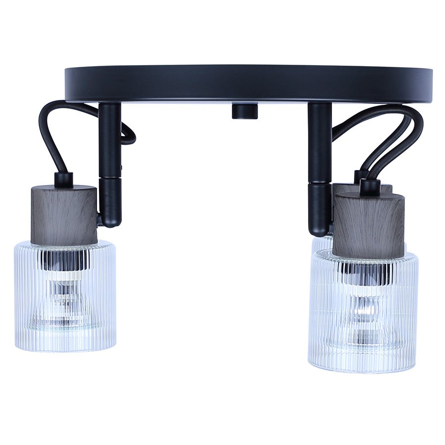 Canarm Owen 13in 3-Light Flush Mount | Industrial Matte Black and Clear Ribbed Glass | Bedroom & Living Room | 13 x 9 x 7 in | Model ICW1198A03BKW10