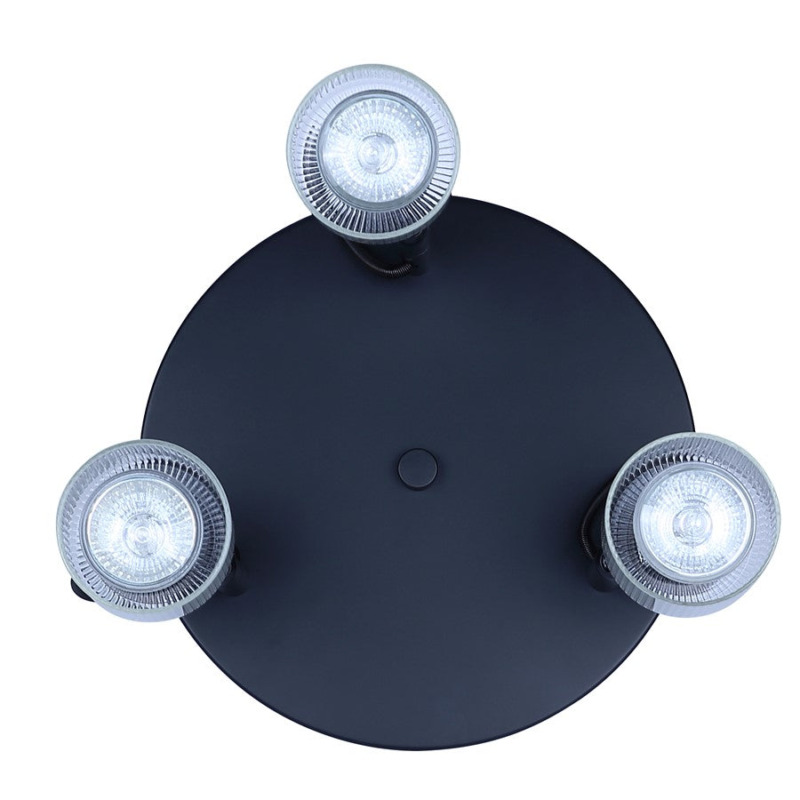 Canarm Owen 13in 3-Light Flush Mount | Industrial Matte Black and Clear Ribbed Glass | Bedroom & Living Room | 13 x 9 x 7 in | Model ICW1198A03BKW10