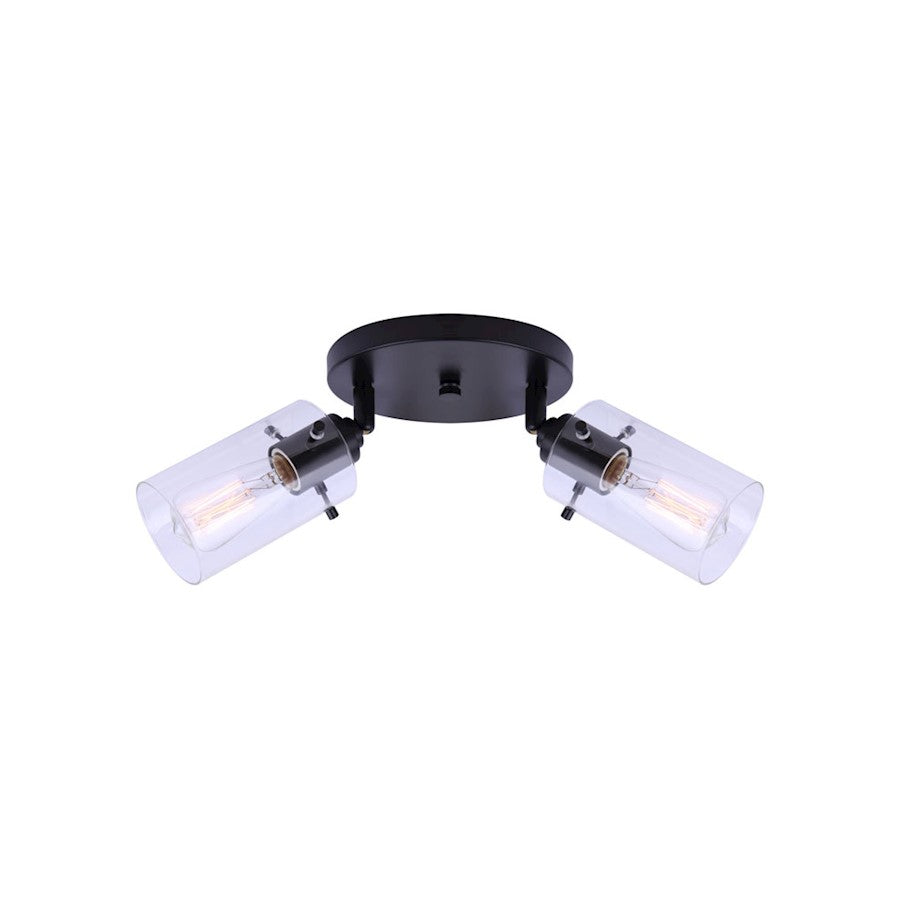 Canarm Joni 8in 2-Light Track Ceiling | Transitional Matte Black and Clear Glass | Kitchen & Living Room | 8 x 8 x 8 in | Model ICW759A02BK