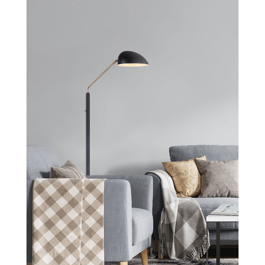 Canarm Hinton 67in 1-Light Floor Lamp | Matte Black and Gold Retro Adjustable Head | Living Room & Reading Nook | Model IFL1054A67BKG