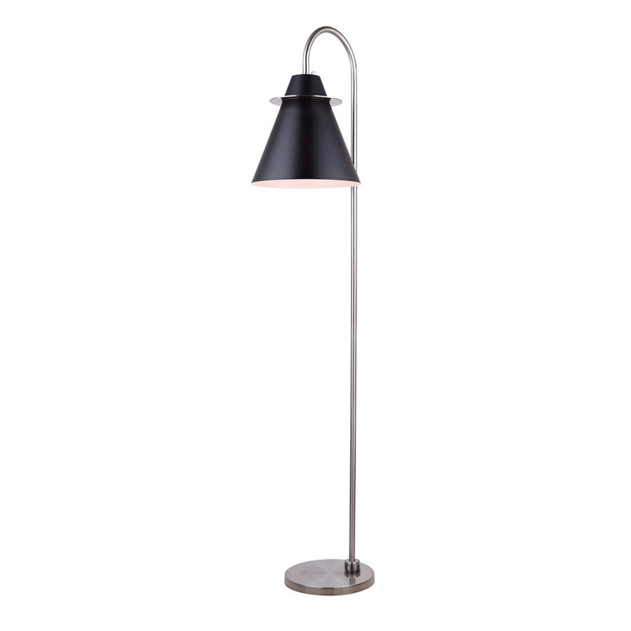 Canarm Talia 66in 1-Light Floor Lamp | Brushed Nickel and Matte Black Metal | Living Room & Bedroom Reading Light | Model IFL1076A66BKN