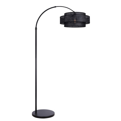Canarm Bellamy 82in 1-Light Arched Floor Lamp | Mid-Century Matte Black Steel and Black Rattan Shade | Living Room & Bedroom | Model IFL1149A82BK-BPR