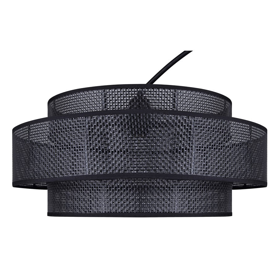 Canarm Bellamy 82in 1-Light Arched Floor Lamp | Mid-Century Matte Black Steel and Black Rattan Shade | Living Room & Bedroom | Model IFL1149A82BK-BPR