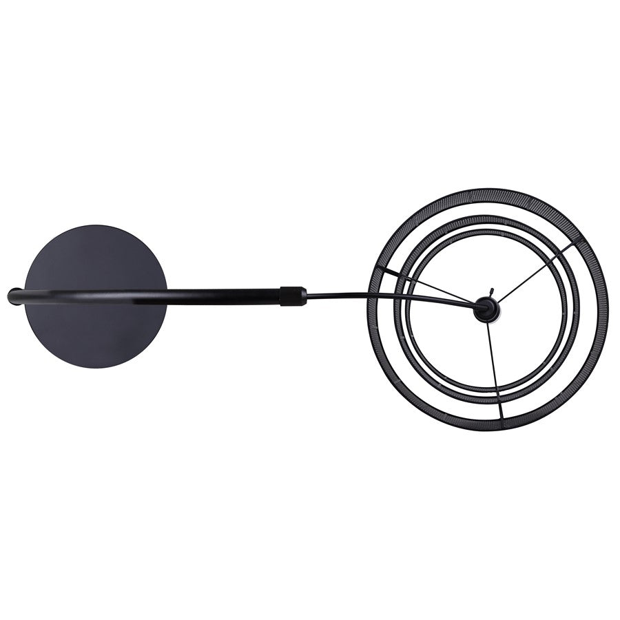 Canarm Bellamy 82in 1-Light Arched Floor Lamp | Mid-Century Matte Black Steel and Black Rattan Shade | Living Room & Bedroom | Model IFL1149A82BK-BPR