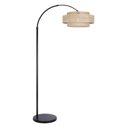 Canarm Bellamy 82in 1-Light Arched Floor Lamp | Mid-Century Matte Black Steel and Natural Rattan Shade | Living Room | Model IFL1149A82BK-NR