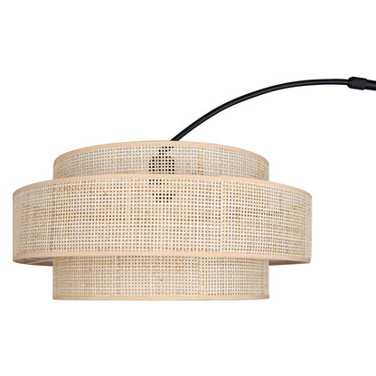 Canarm Bellamy 82in 1-Light Arched Floor Lamp | Mid-Century Matte Black Steel and Natural Rattan Shade | Living Room | Model IFL1149A82BK-NR