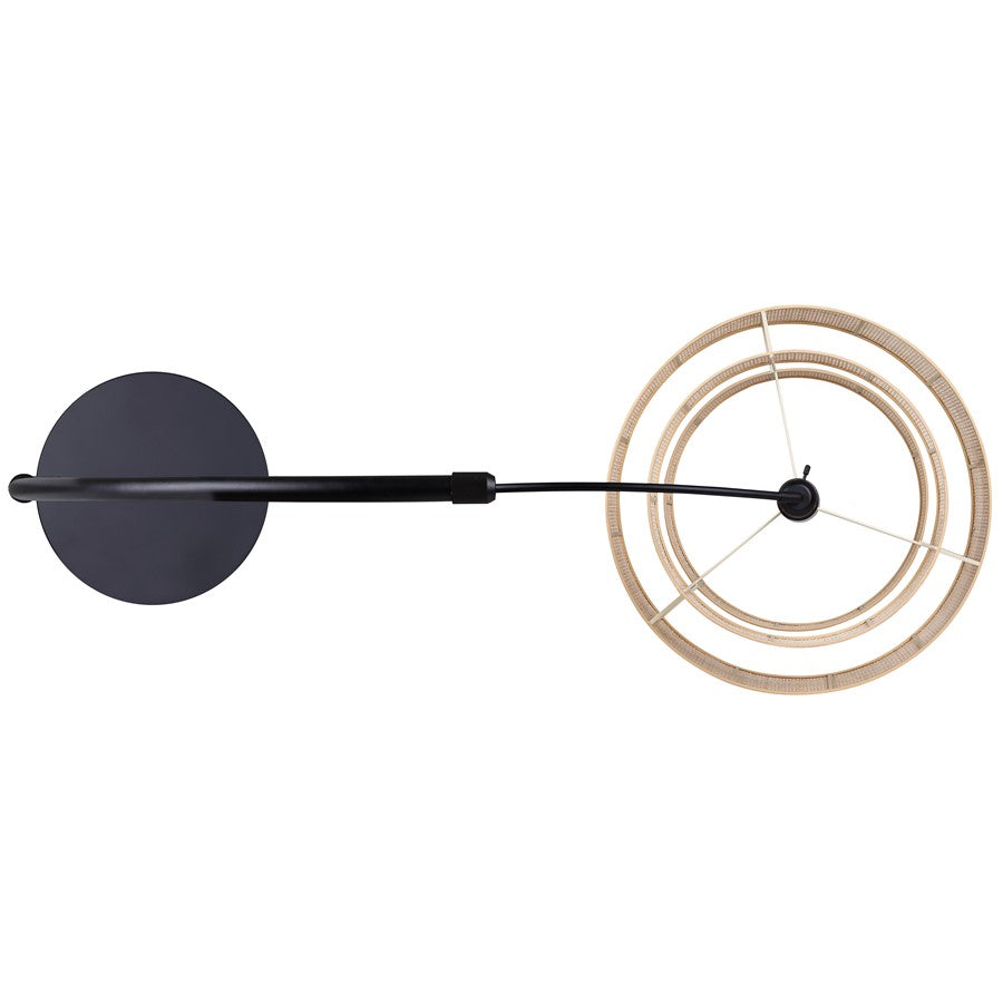 Canarm Bellamy 82in 1-Light Arched Floor Lamp | Mid-Century Matte Black Steel and Natural Rattan Shade | Living Room | Model IFL1149A82BK-NR