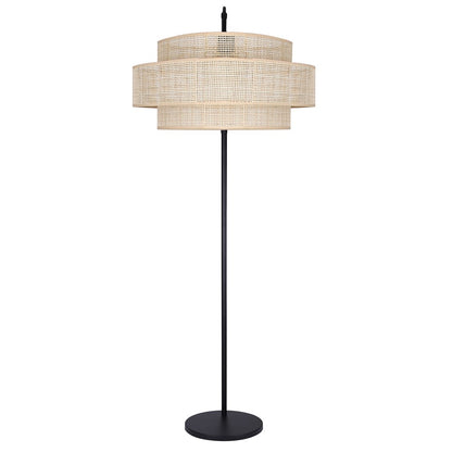 Canarm Bellamy 82in 1-Light Arched Floor Lamp | Mid-Century Matte Black Steel and Natural Rattan Shade | Living Room | Model IFL1149A82BK-NR