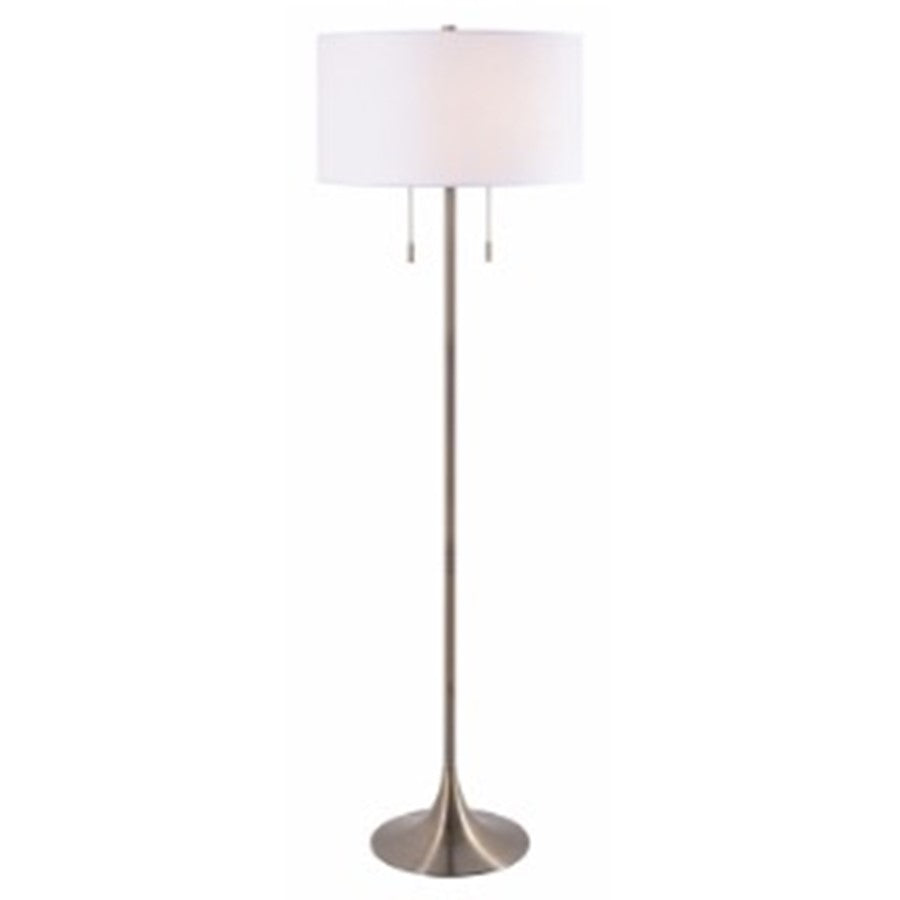 Canarm Clara 61in 2-Light Floor Lamp | Brushed Nickel and White Fabric Shade | Living Room & Bedroom | 19 x 19 x 61 in | Model IFL2122B61BN