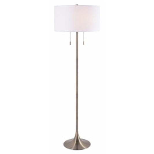 Canarm Clara 61in 2-Light Floor Lamp | Brushed Nickel and White Fabric Shade | Living Room & Bedroom | 19 x 19 x 61 in | Model IFL2122B61BN