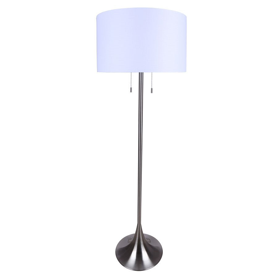 Canarm Clara 61in 2-Light Floor Lamp | Brushed Nickel and White Fabric Shade | Living Room & Bedroom | 19 x 19 x 61 in | Model IFL2122B61BN