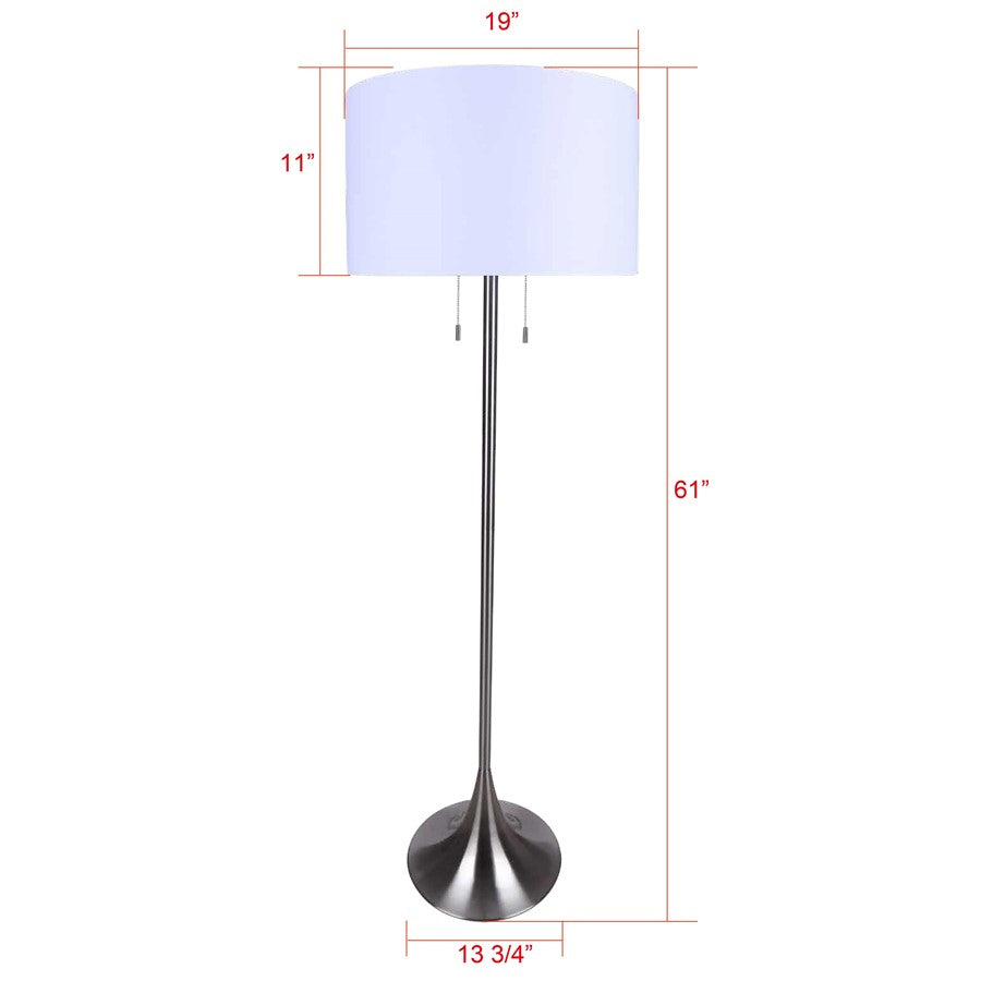 Canarm Clara 61in 2-Light Floor Lamp | Brushed Nickel and White Fabric Shade | Living Room & Bedroom | 19 x 19 x 61 in | Model IFL2122B61BN