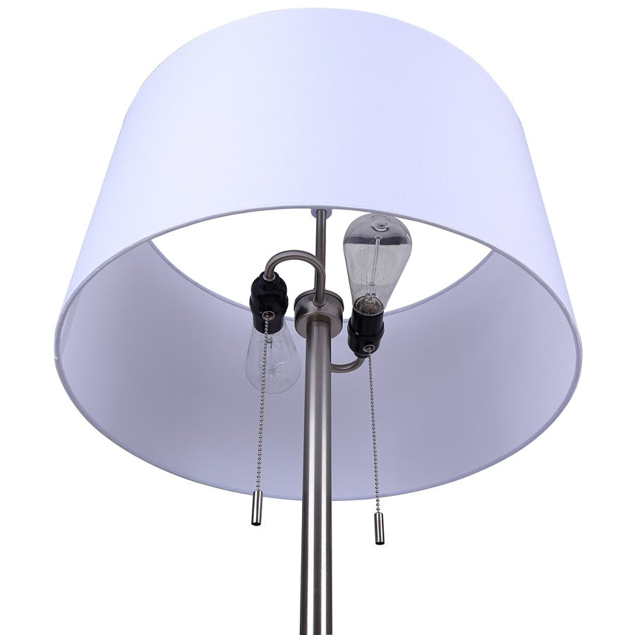 Canarm Clara 61in 2-Light Floor Lamp | Brushed Nickel and White Fabric Shade | Living Room & Bedroom | 19 x 19 x 61 in | Model IFL2122B61BN