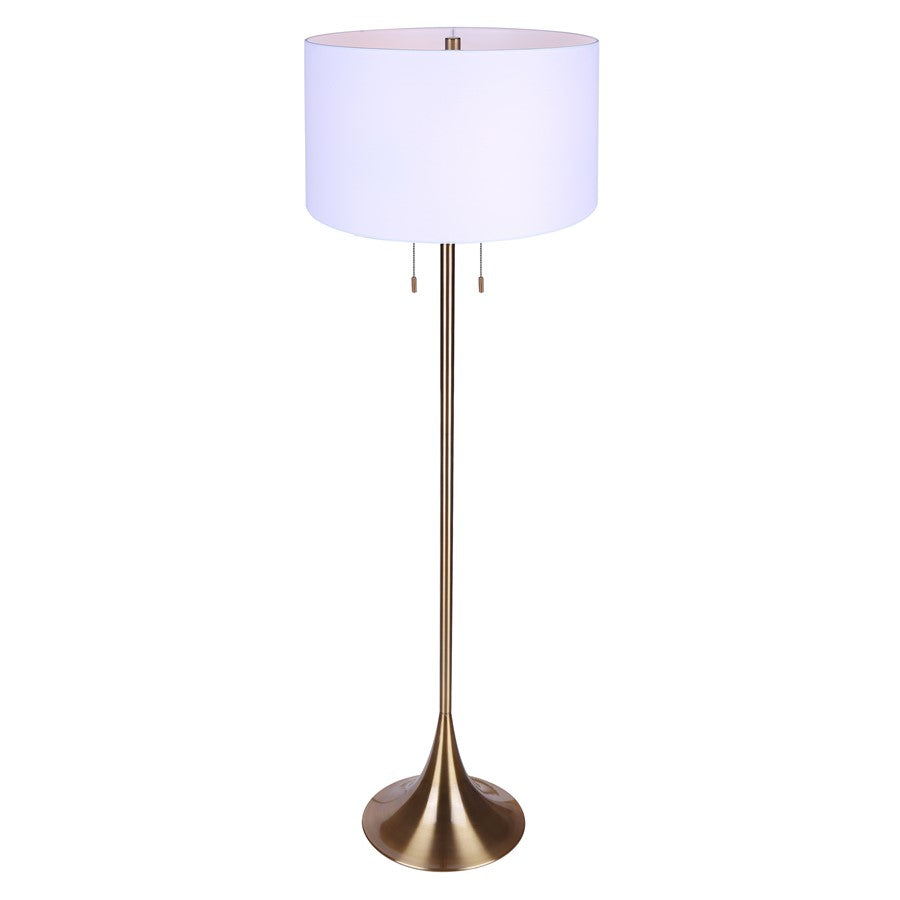 Canarm Clara 61in 2-Light Floor Lamp | Gold and White Fabric Shade | Living Room & Bedroom | 19 x 19 x 61 in | Model IFL2122B61GD