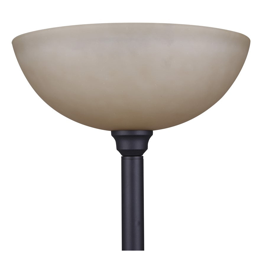 Canarm Eli 72in 2-Light Torchiere Floor Lamp | Oil Rubbed Bronze and Amber Glass Shade | Bedroom & Living Room | Model IFL2123B72ORB