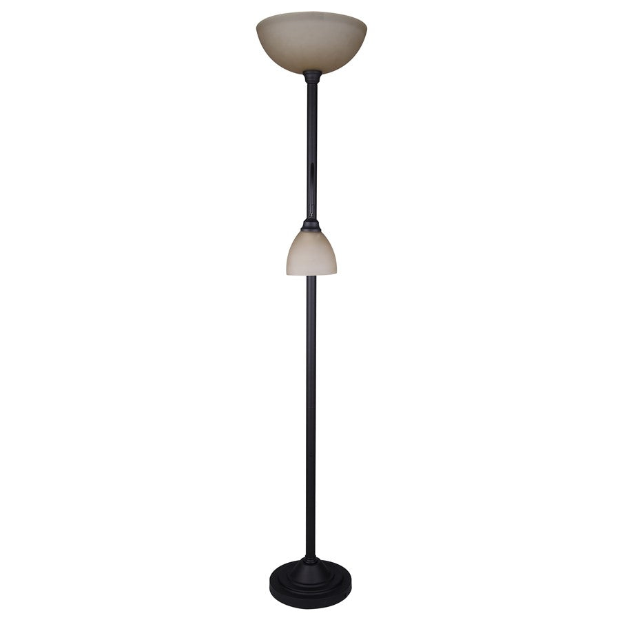 Canarm Eli 72in 2-Light Torchiere Floor Lamp | Oil Rubbed Bronze and Amber Glass Shade | Bedroom & Living Room | Model IFL2123B72ORB