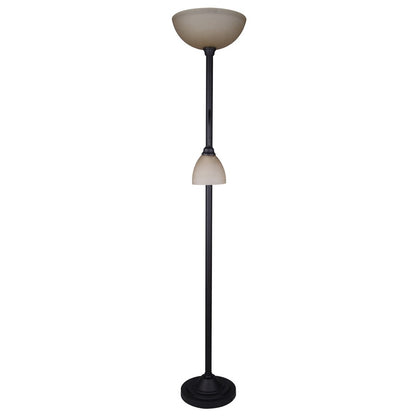 Canarm Eli 72in 2-Light Torchiere Floor Lamp | Oil Rubbed Bronze and Amber Glass Shade | Bedroom & Living Room | Model IFL2123B72ORB