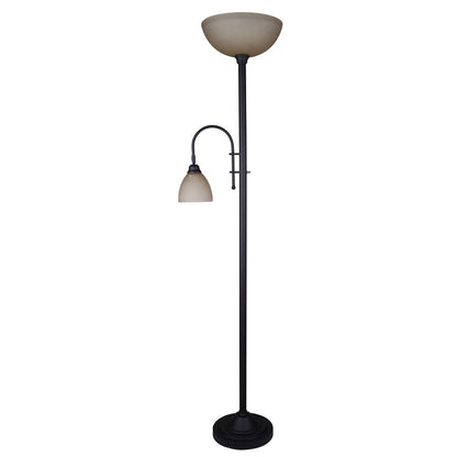 Canarm Eli 72in 2-Light Torchiere Floor Lamp | Oil Rubbed Bronze and Amber Glass Shade | Bedroom & Living Room | Model IFL2123B72ORB