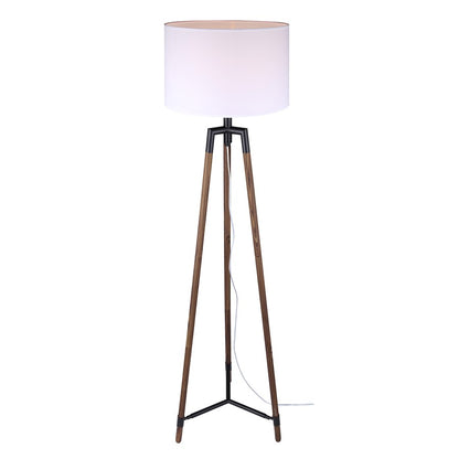 Canarm Cameram 62.5in 1-Light Floor Lamp | Matte Black and Faux Woodgrain Metal with White Fabric Shade | Living Room, Bedroom | Model IFL2126B62BKW