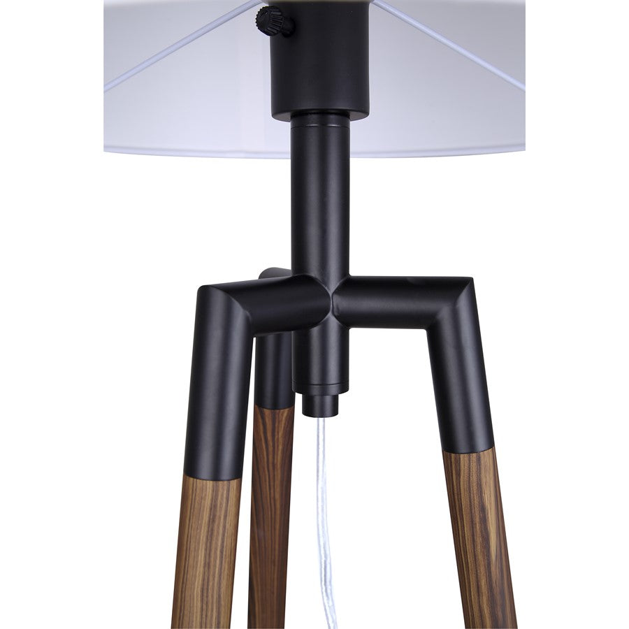 Canarm Cameram 62.5in 1-Light Floor Lamp | Matte Black and Faux Woodgrain Metal with White Fabric Shade | Living Room, Bedroom | Model IFL2126B62BKW