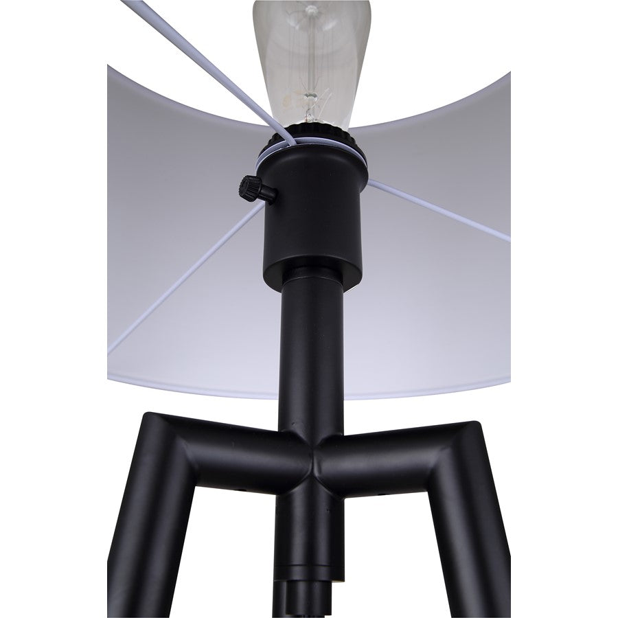 Canarm Cameram 62.5in 1-Light Floor Lamp | Matte Black and Faux Woodgrain Metal with White Fabric Shade | Living Room, Bedroom | Model IFL2126B62BKW