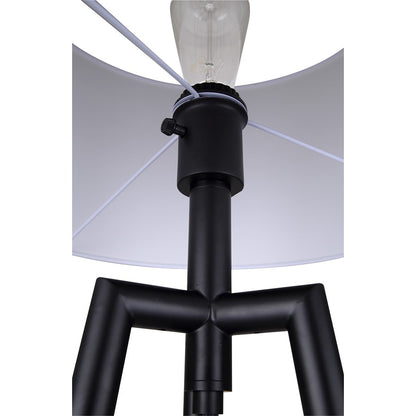 Canarm Cameram 62.5in 1-Light Floor Lamp | Matte Black and Faux Woodgrain Metal with White Fabric Shade | Living Room, Bedroom | Model IFL2126B62BKW