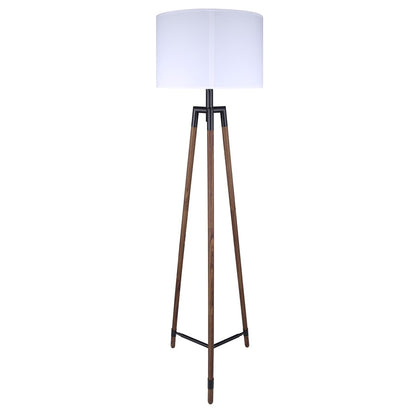 Canarm Cameram 62.5in 1-Light Floor Lamp | Matte Black and Faux Woodgrain Metal with White Fabric Shade | Living Room, Bedroom | Model IFL2126B62BKW