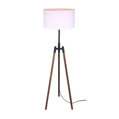 Canarm Sull 57in 1-Light Floor Lamp | Matte Black and Faux Woodgrain Metal with White Fabric Shade | Living Room, Bedroom | Model IFL2127B63BKW